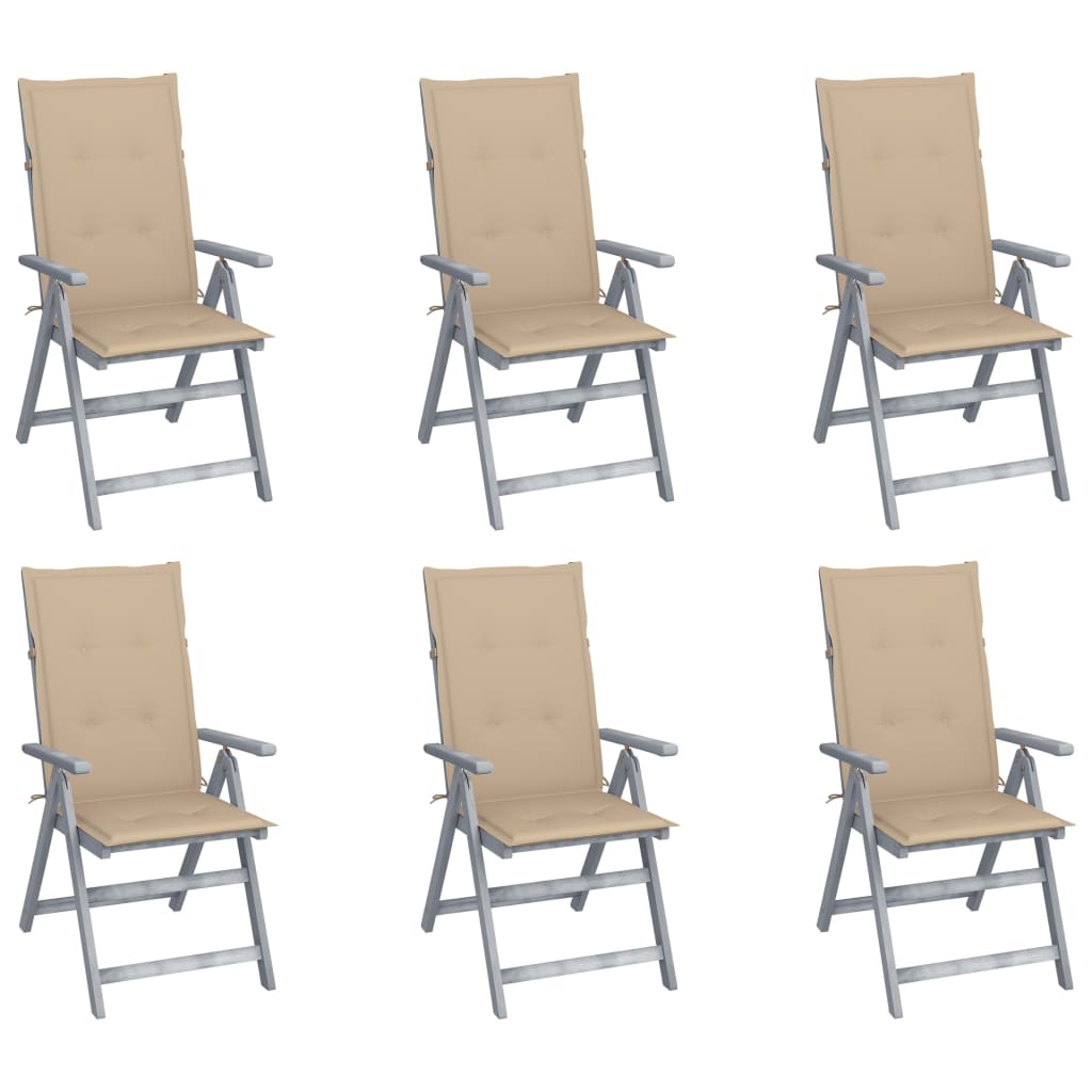 vidaXL Rozkładane krzesła ogrodowe z poduszkami, 6 szt., lita akacja