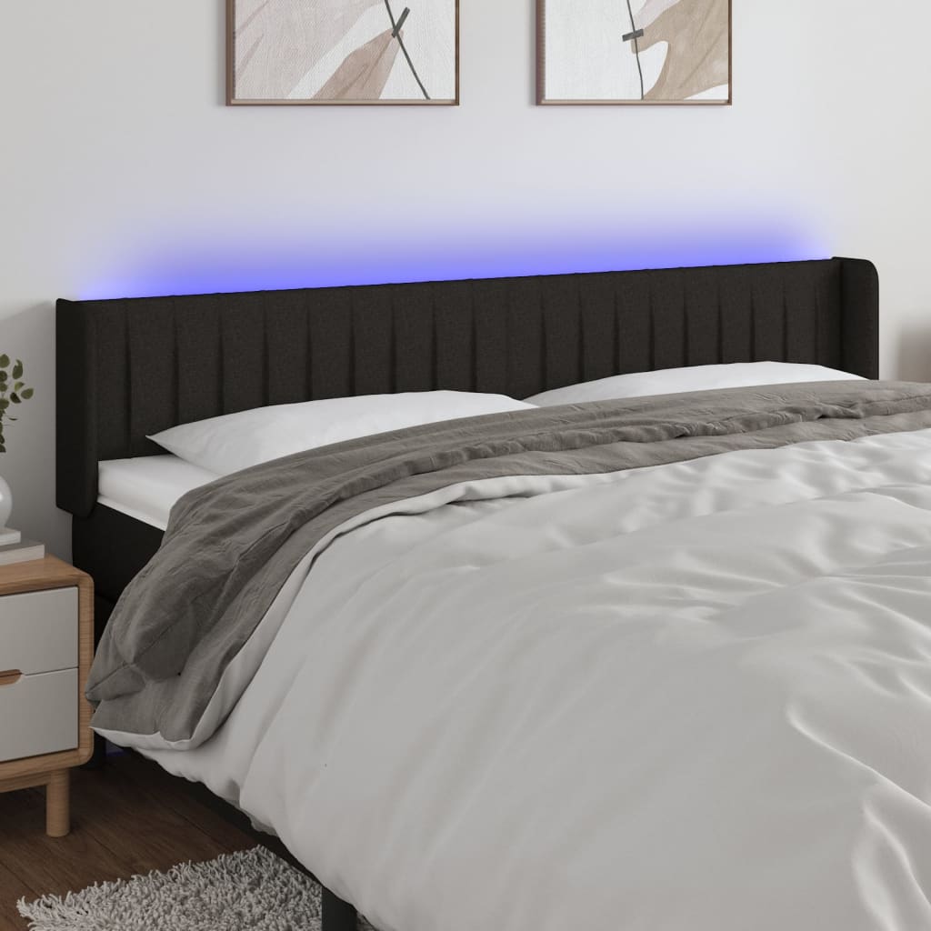 vidaXL Zagłówek do łóżka z LED, czarny, 203x16x78/88 cm, tkanina
