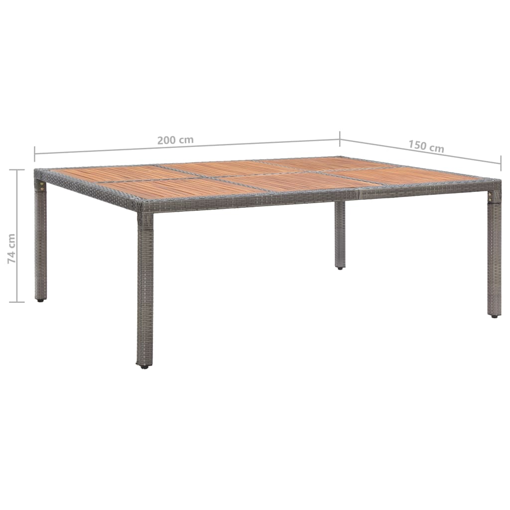vidaXL Stół ogrodowy, szary, 200x150x74 cm, rattan PE i drewno akacji
