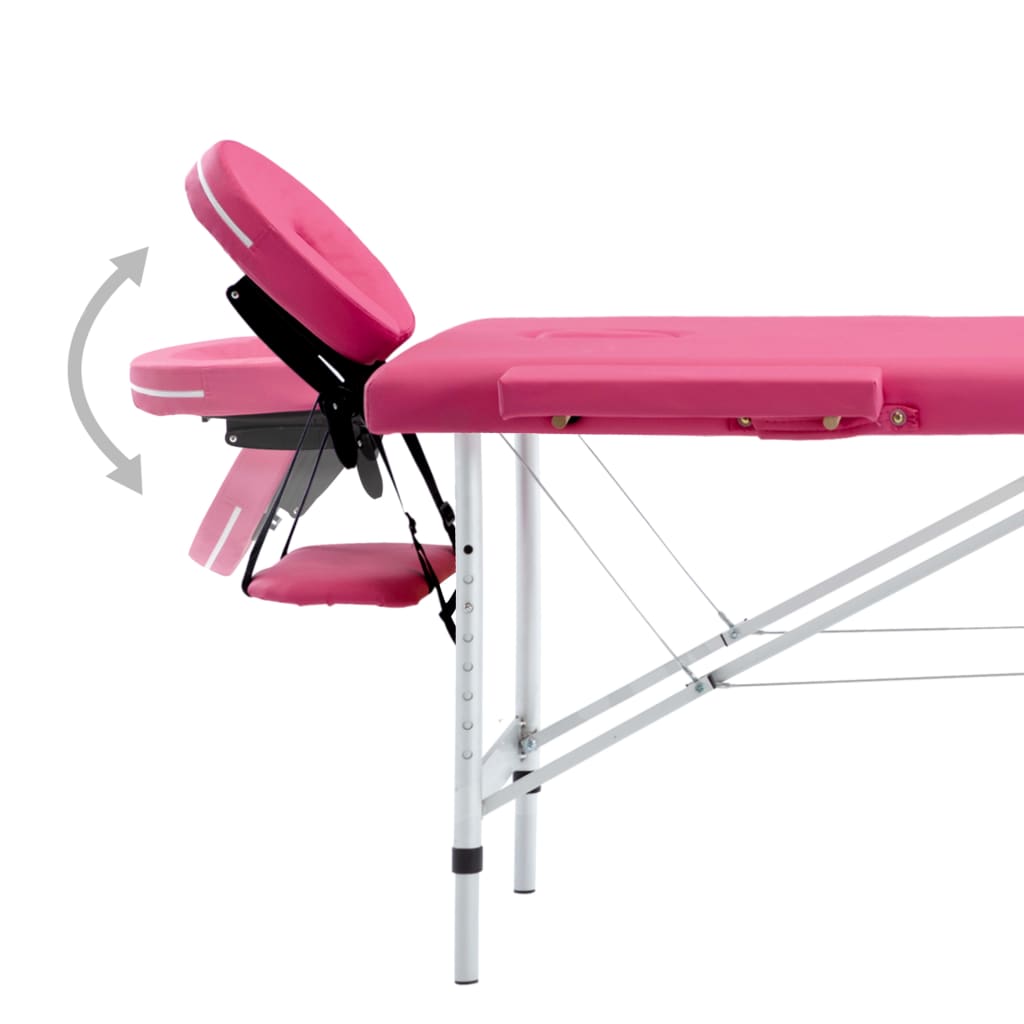 vidaXL Składany stół do masażu, 4-strefowy, aluminiowy, różowy