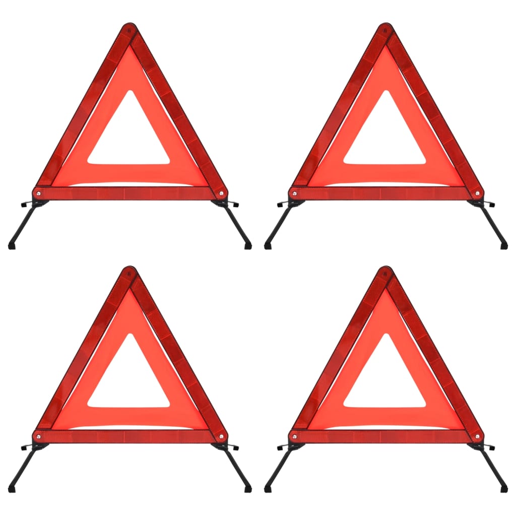 vidaXL Trójkąty ostrzegawcze, 4 szt., czerwone, 56,5x36,5x44,5 cm