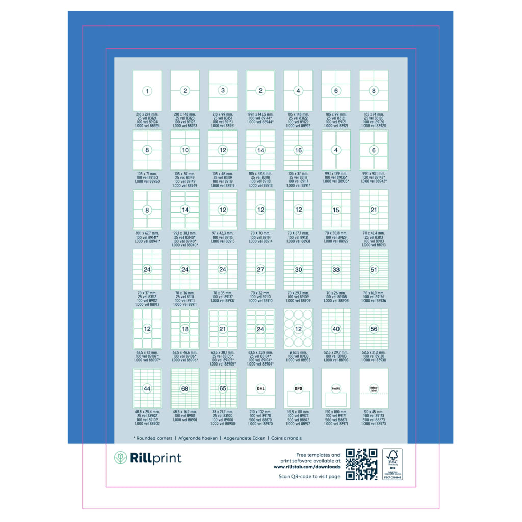 rillprint Etykiety samoprzylepne, 105x42,4 mm, 500 arkuszy, białe