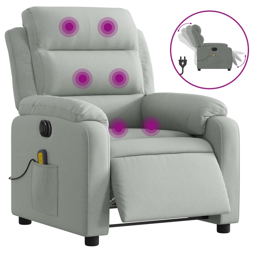 vidaXL Rozkładany fotel masujący, elektryczny, jasnoszary, aksamitny
