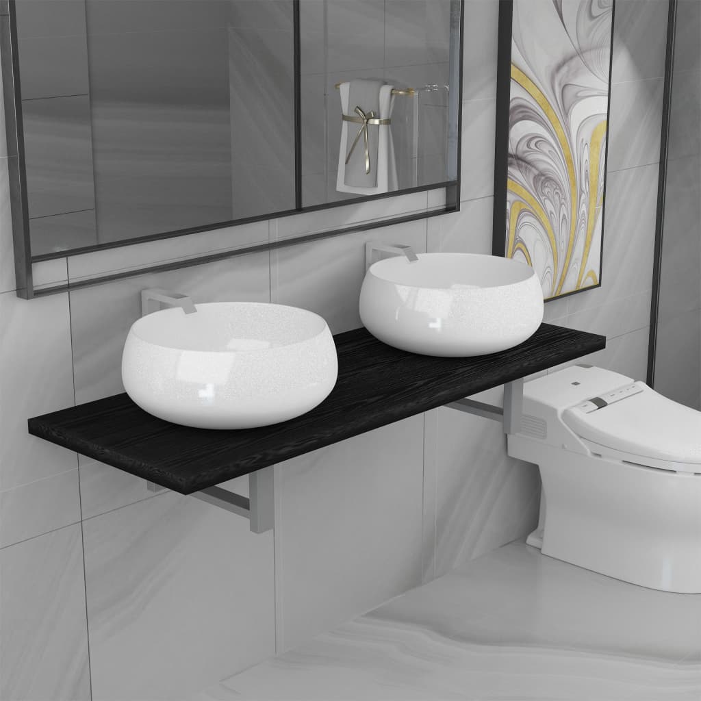 vidaXL Trzyczęściowy zestaw mebli do łazienki, ceramiczny, czarny