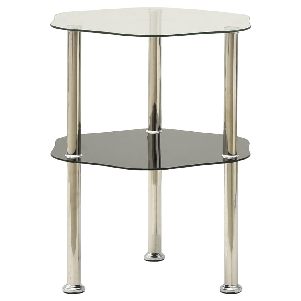 vidaXL 2-poziomowy stolik, 38x38x50 cm, przezroczyste i czarne szkło