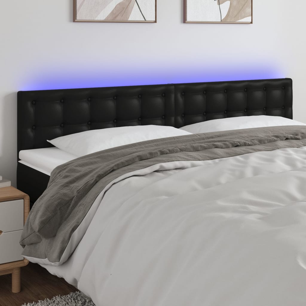 vidaXL Zagłówek do łóżka z LED, czarny, 200x5x78/88 cm, sztuczna skóra