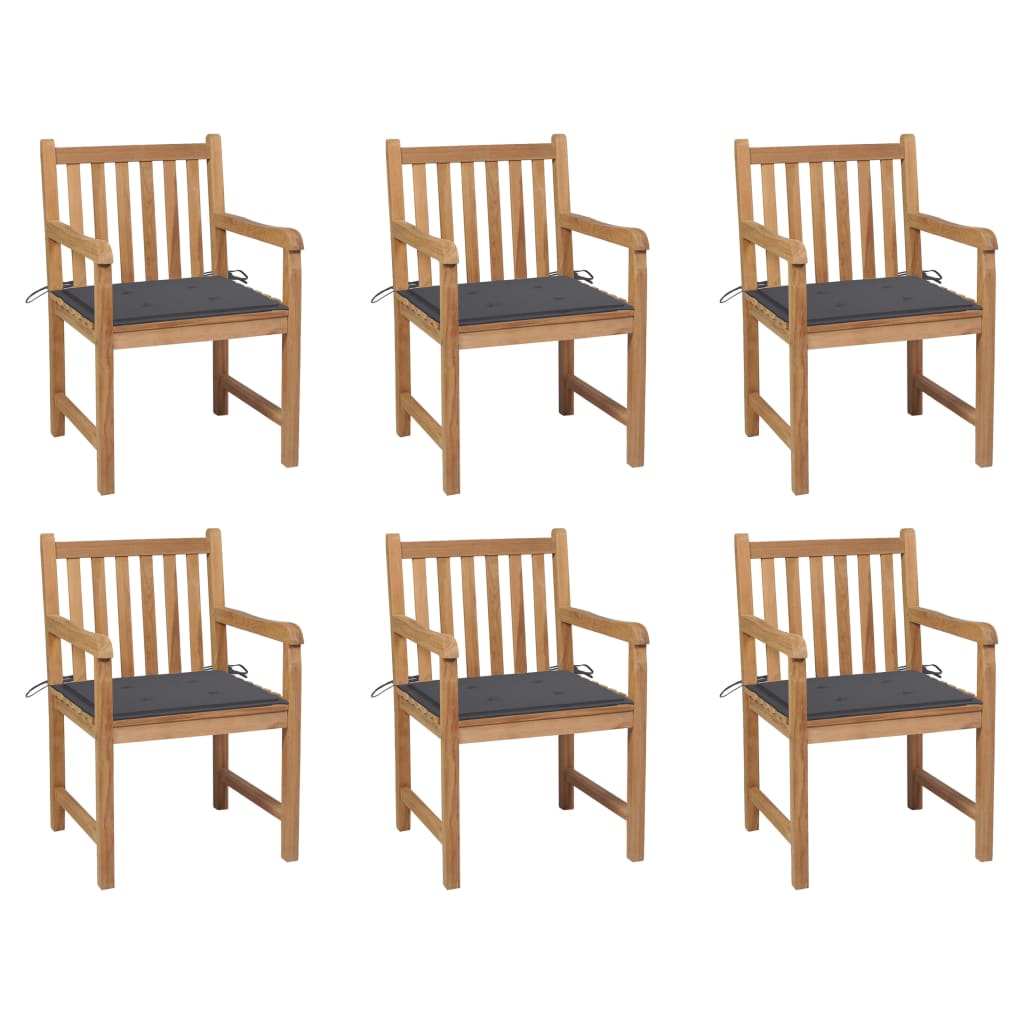 vidaXL Krzesła ogrodowe, 6 szt., antracytowe poduszki, drewno tekowe