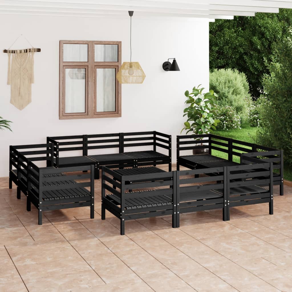 vidaXL 13-cz. zestaw wypoczynkowy do ogrodu, czarny, drewno sosnowe