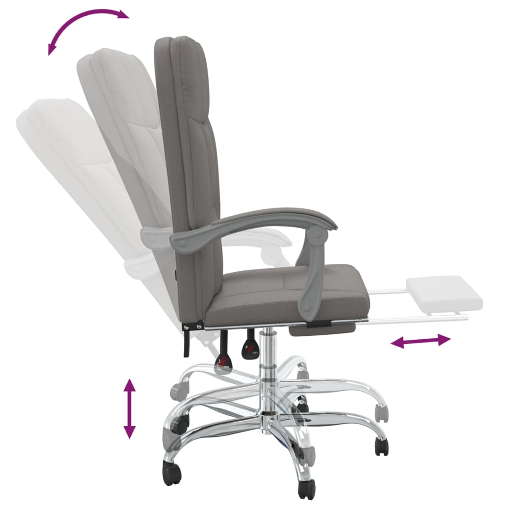 vidaXL Rozkładany fotel biurowy, kolor taupe, obity tkaniną