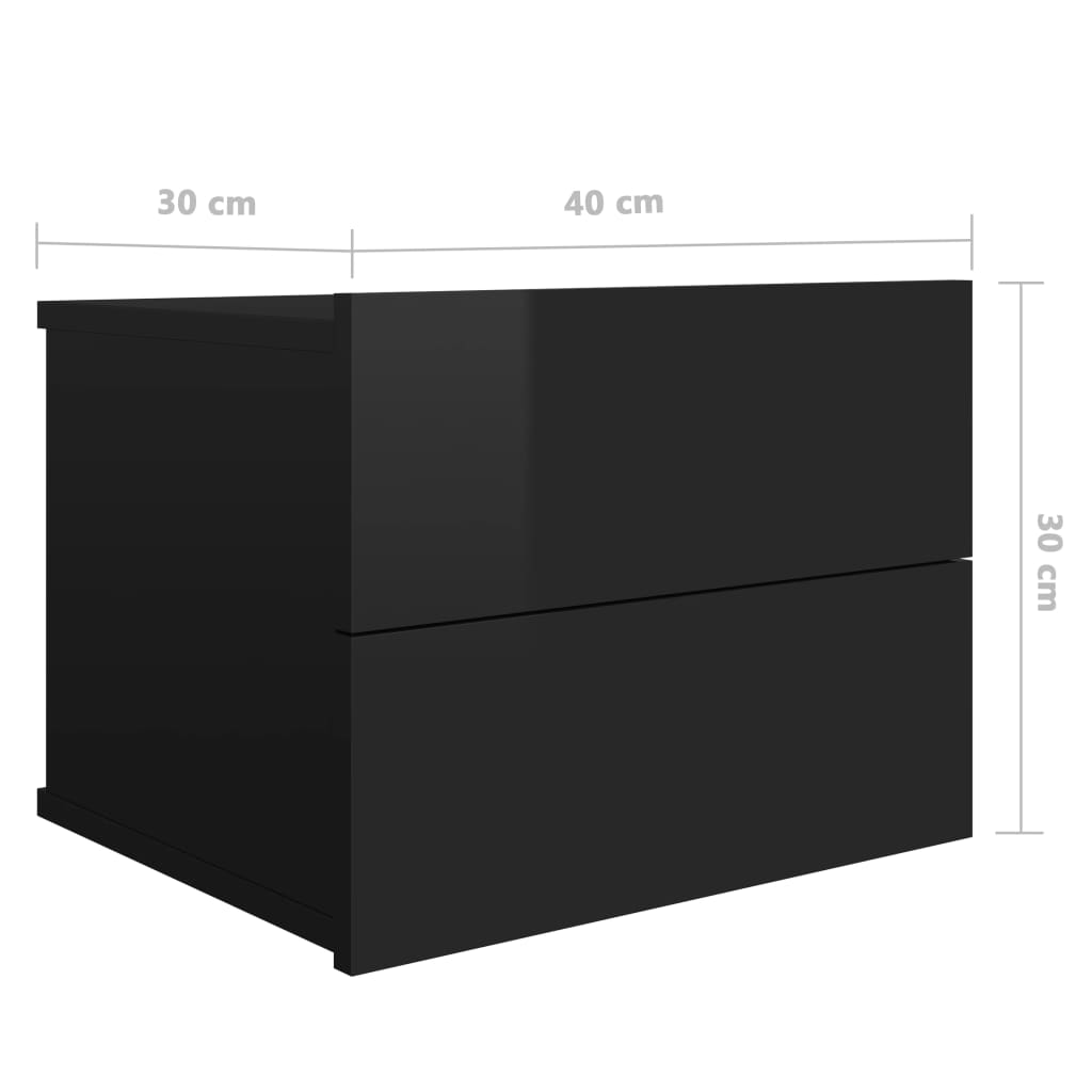 vidaXL Szafki nocne, 2 szt., czarne, wysoki połysk, 40x30x30 cm