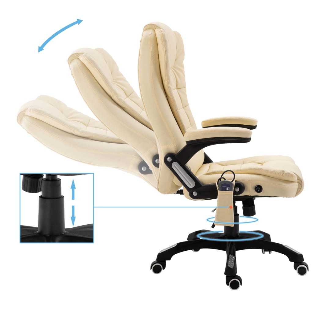 vidaXL Krzesło biurowe z masażem, kremowe, sztuczna skóra