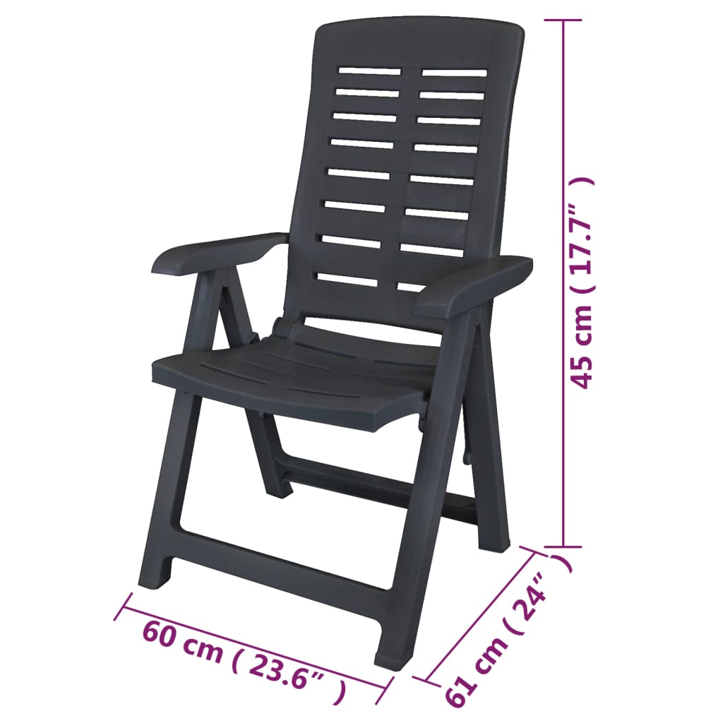 vidaXL Rozkładane krzesła ogrodowe, 6 szt., plastikowe, antracytowe