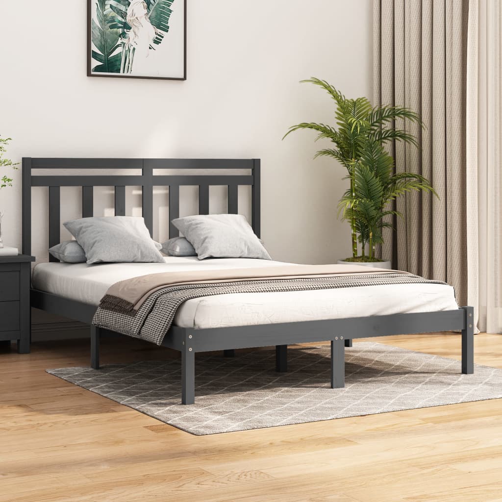 vidaXL Rama łóżka, szara, lite drewno, 120x200 cm