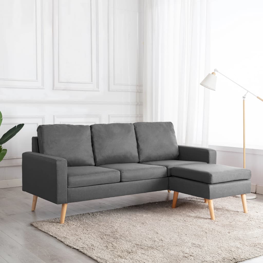 vidaXL 3-osobowa sofa z podnóżkiem, jasnoszara, tapicerowana tkaniną