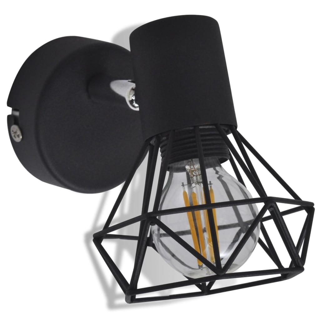 vidaXL Kinkiety w industrialnym stylu, 2 szt., czarne, żarówki LED