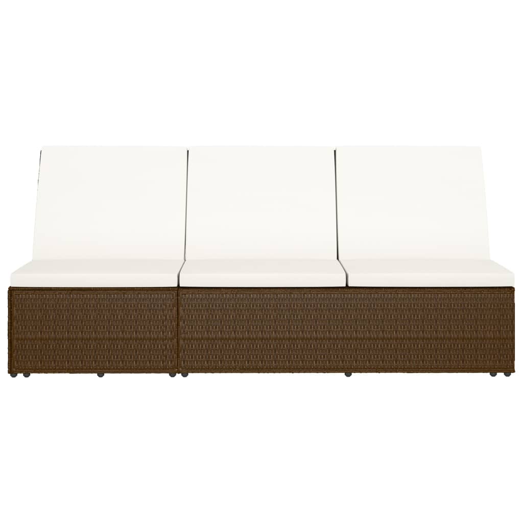 vidaXL Rozkładane łóżko ogrodowe z poduszką, polirattan, brązowe