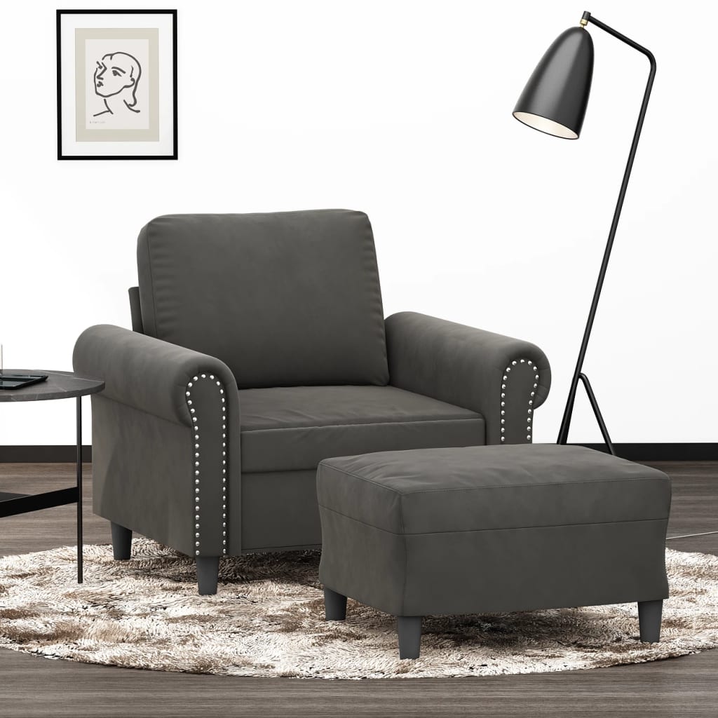 vidaXL Fotel z podnóżkiem, ciemnoszary, 60 cm, obity aksamit