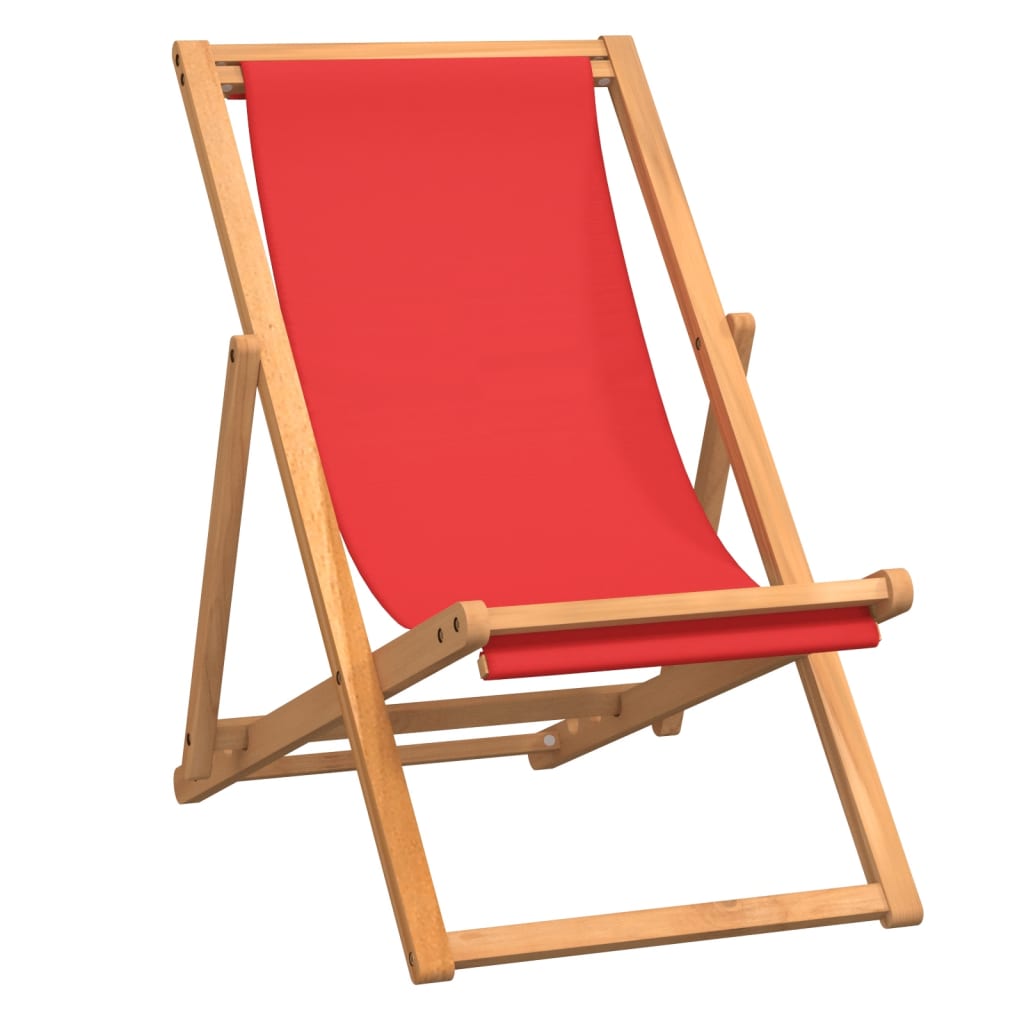 vidaXL Składany leżak plażowy, lite drewno tekowe, czerwony