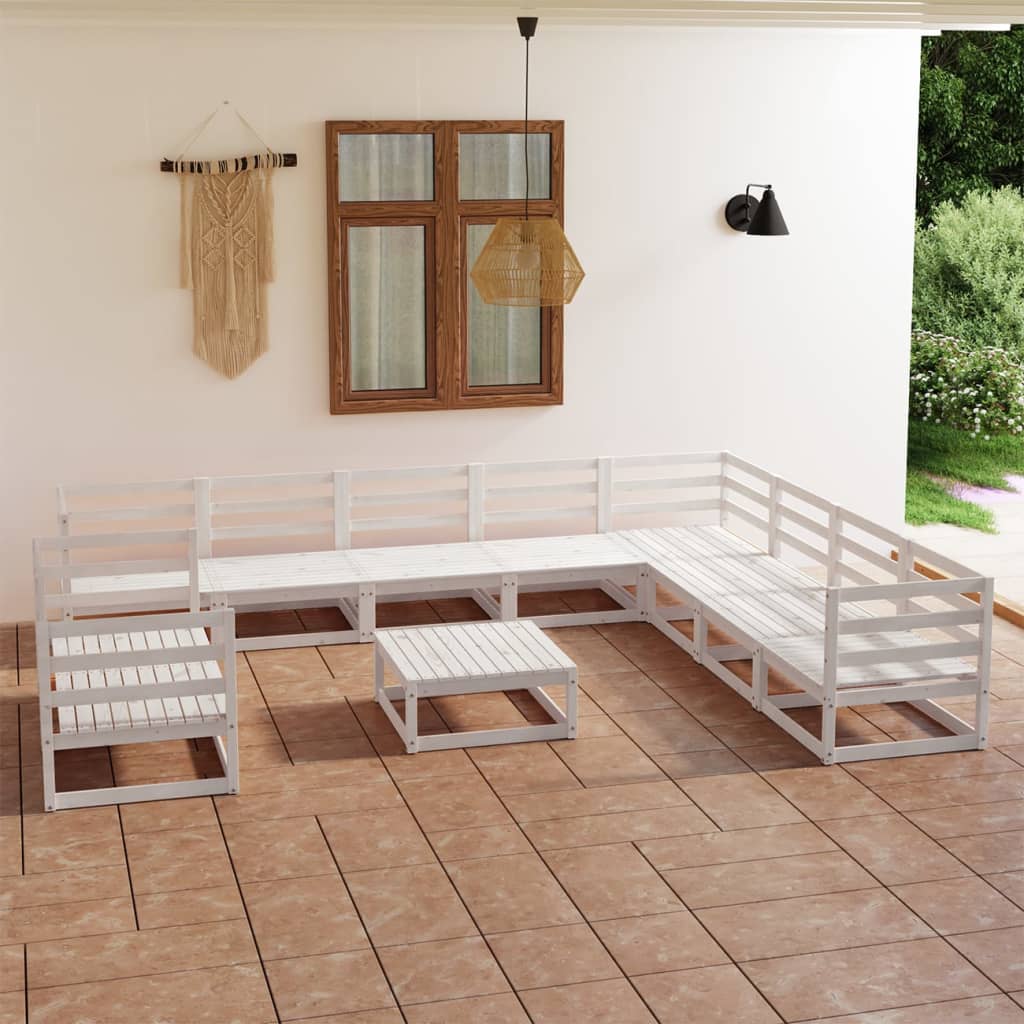 vidaXL 11-cz. zestaw mebli wypoczynkowych do ogrodu, biały, sosnowy