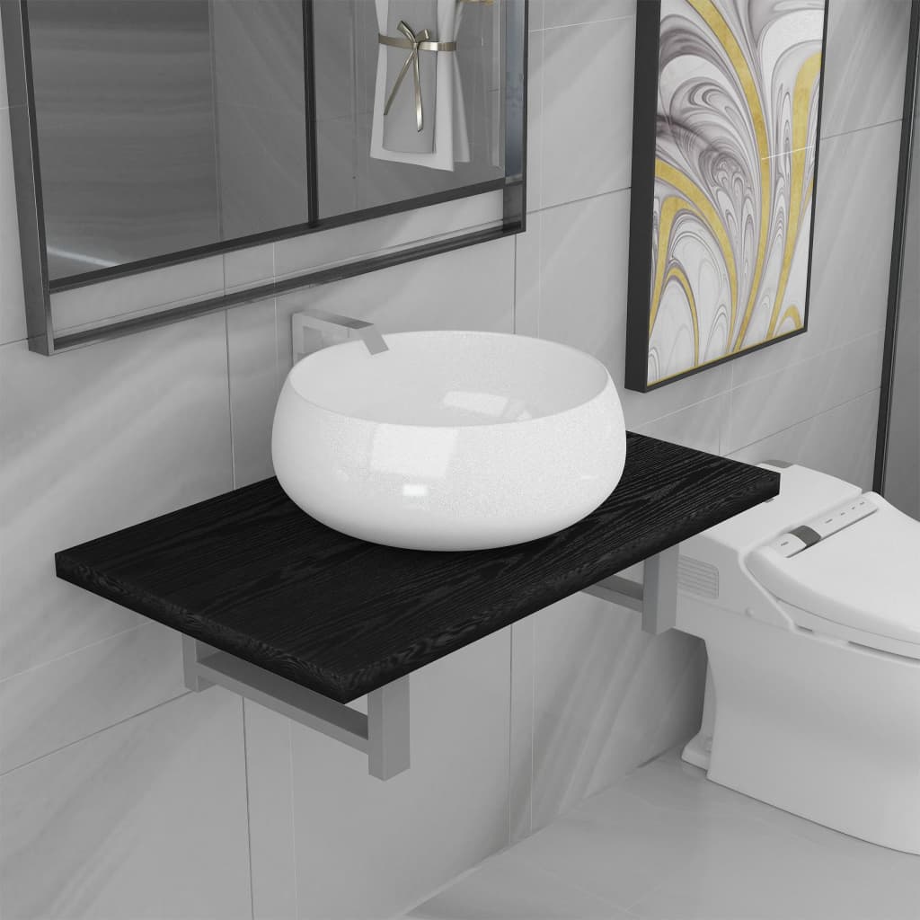 vidaXL Dwuczęściowy zestaw mebli do łazienki, ceramiczny, czarny