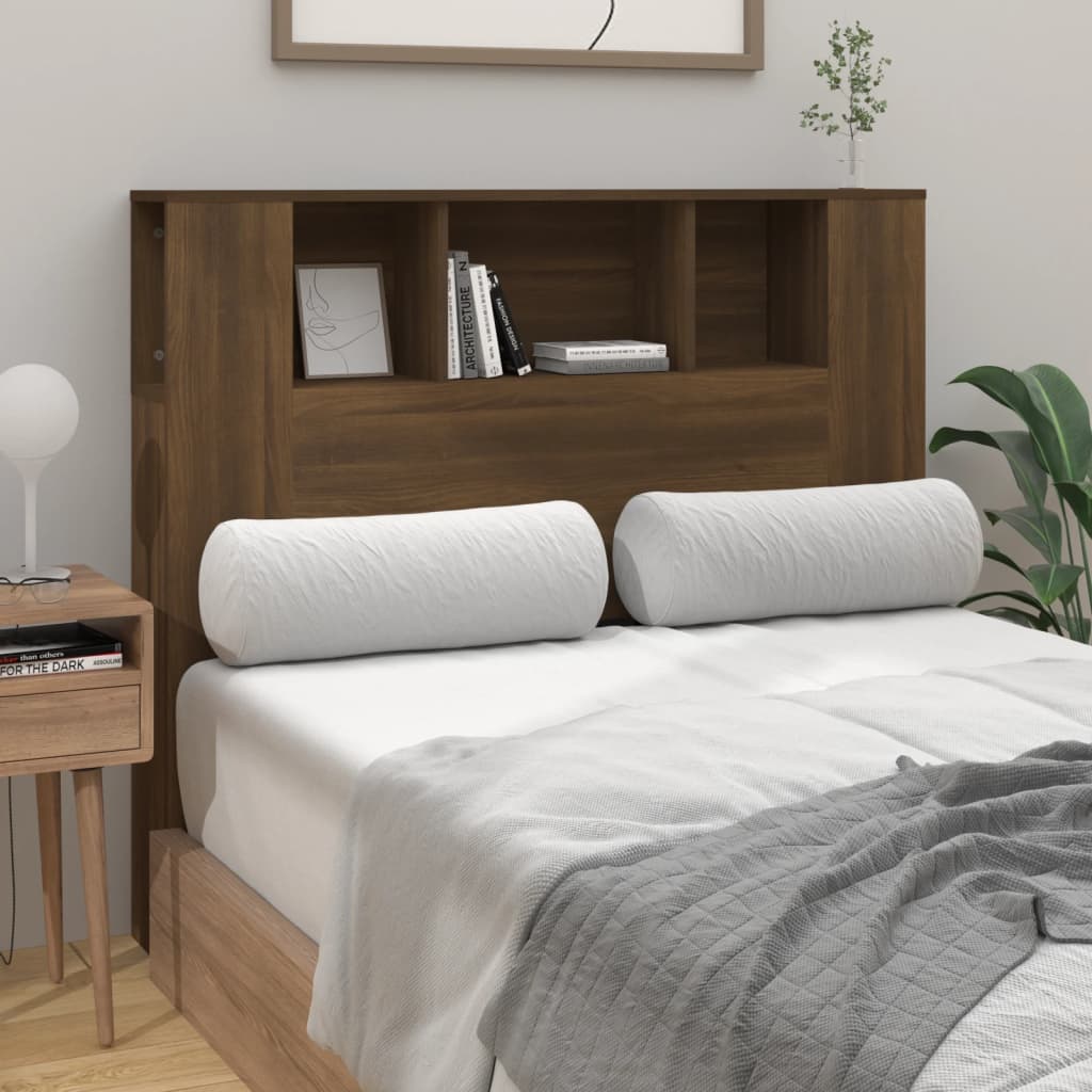 vidaXL Wezgłowie łóżka z półkami, brązowy dąb, 120x18,5x102,5 cm
