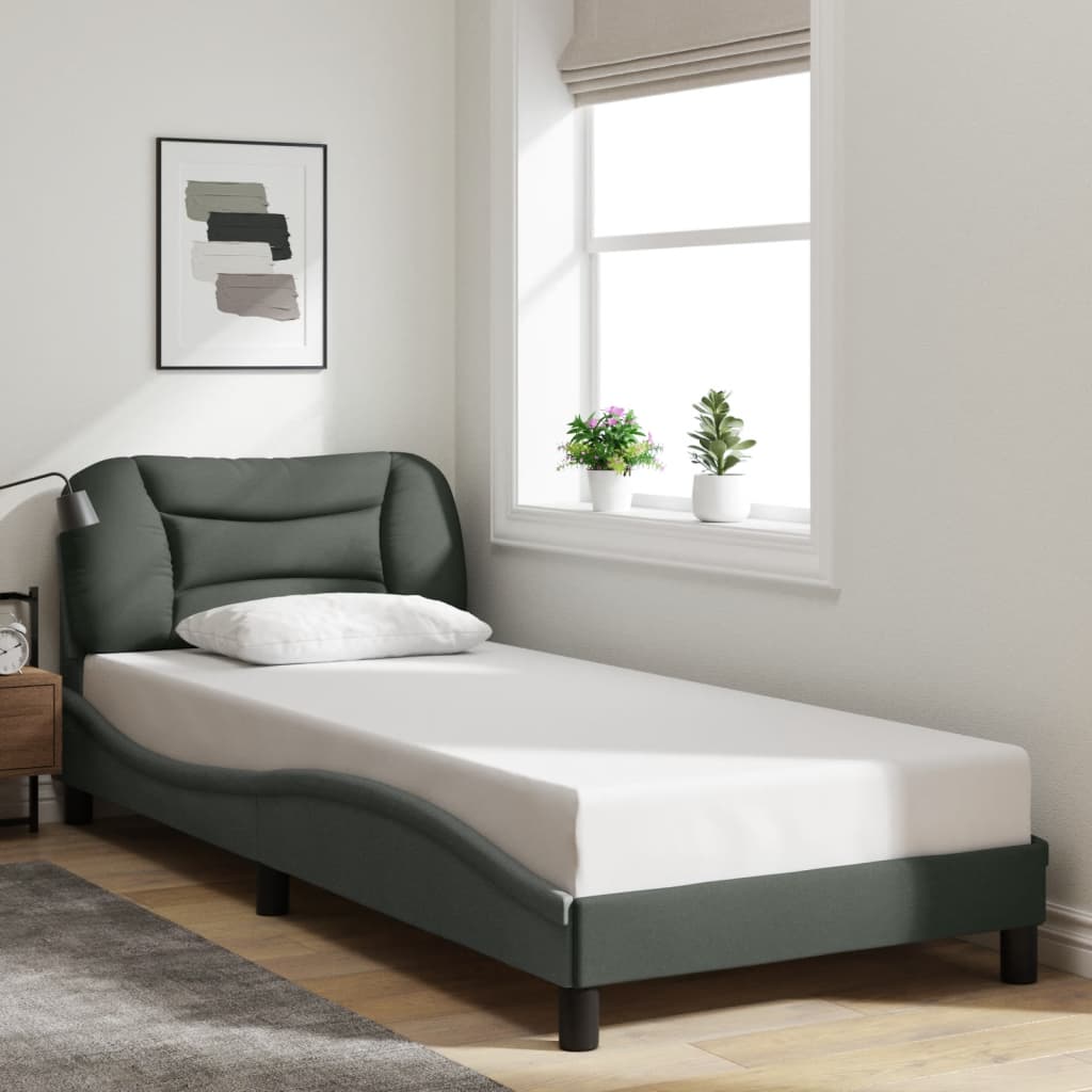vidaXL Rama łóżka z oświetleniem LED, ciemnoszara, 90x200 cm, tkanina