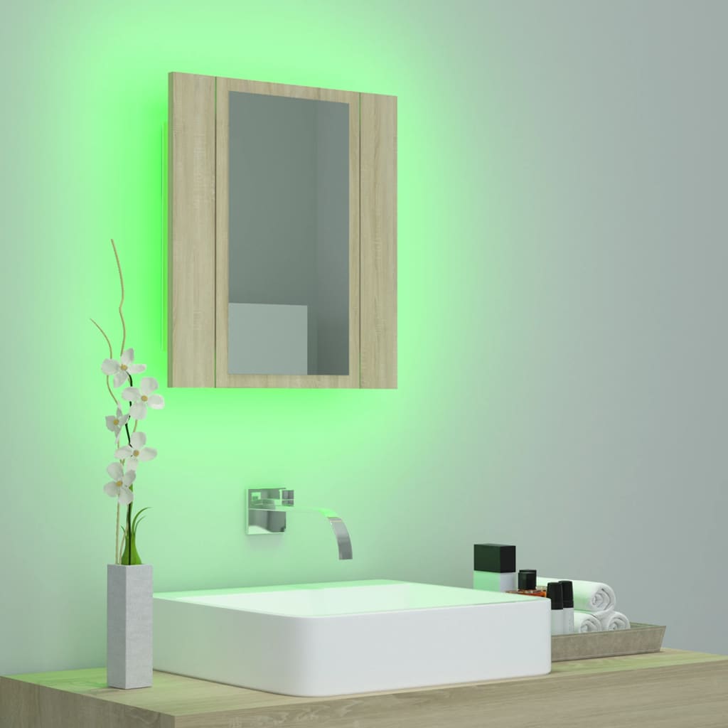 vidaXL Szafka łazienkowa z lustrem i LED, dąb sonoma, 40x12x45, akryl