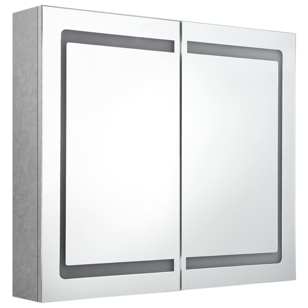 vidaXL Szafka łazienkowa z lustrem i LED, szarość betonu, 80x12x68 cm