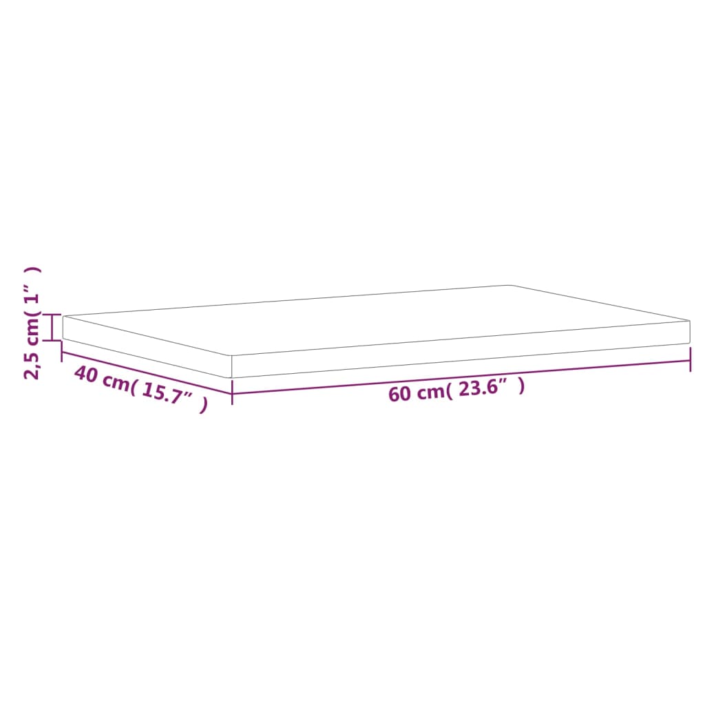 vidaXL Blat stołu, 60x40x2,5 cm, prostokątny, lite drewno bukowe