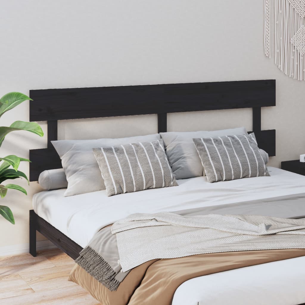 vidaXL Wezgłowie łóżka, czarne, 184x3x81 cm, lite drewno sosnowe
