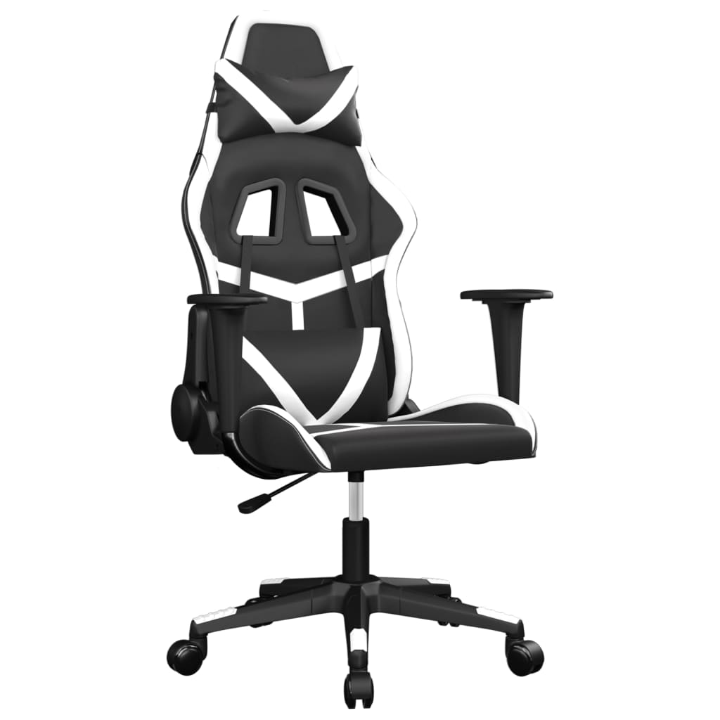 vidaXL Masujący fotel gamingowy, czarno-biały, sztuczna skóra