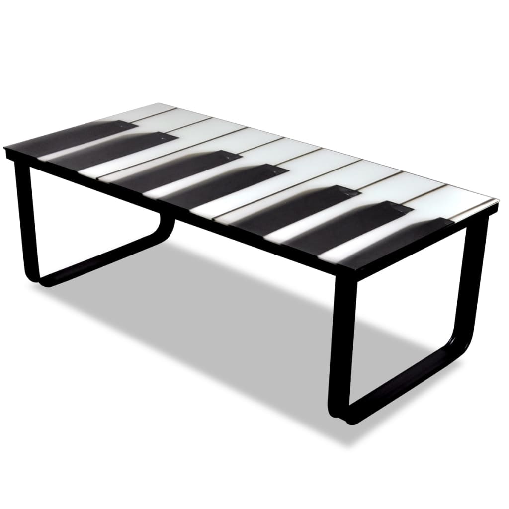 vidaXL Stolik kawowy z nadrukiem klawiatury pianina, szklany blat