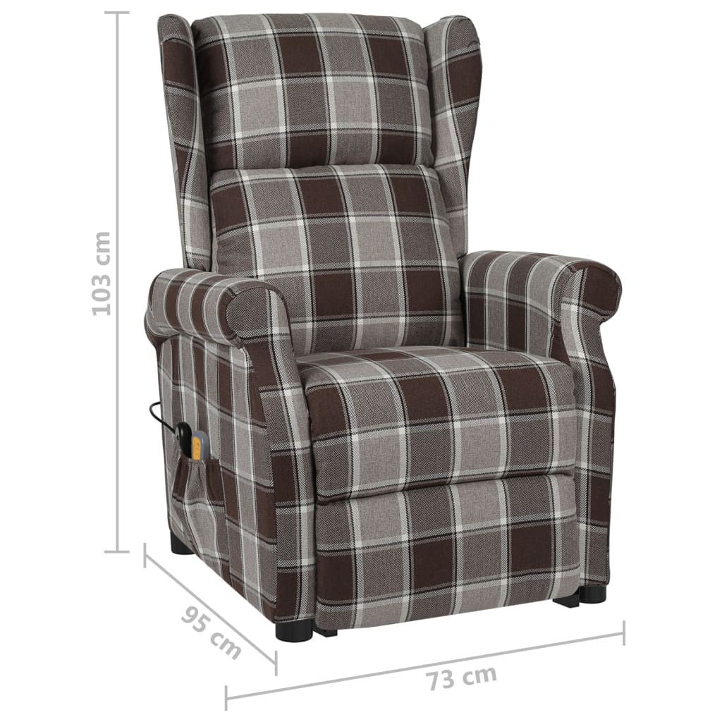 vidaXL Masujący fotel podnoszony, rozkładany, brązowy, tkanina