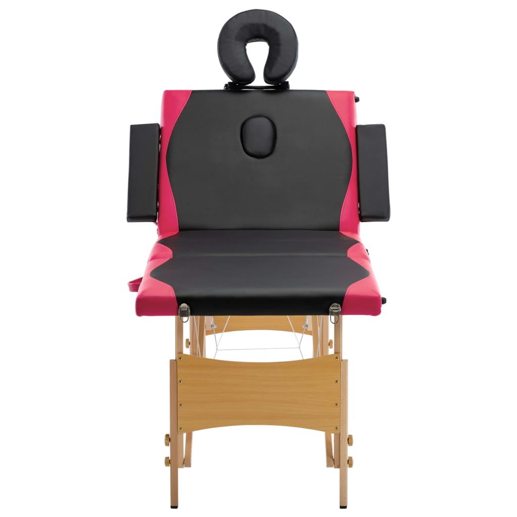 vidaXL Składany stół do masażu, 4-strefowy, drewniany, czarno-różowy