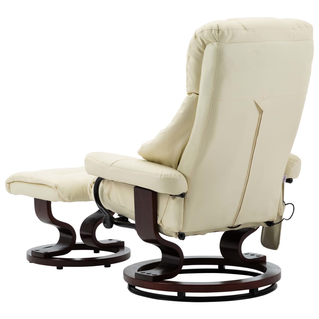 vidaXL Rozkładany fotel masujący, kremowy, ekoskóra i gięte drewno