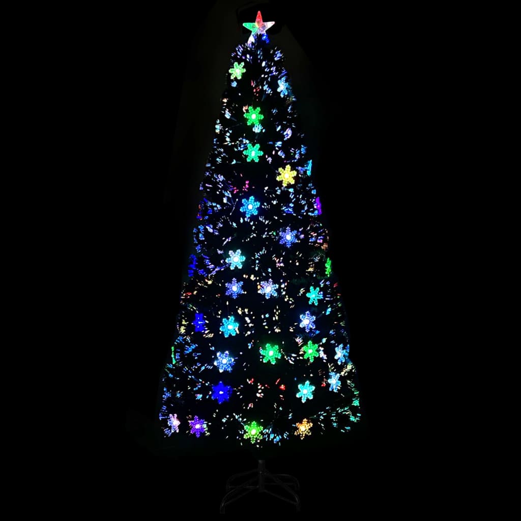 vidaXL Choinka ze śnieżynkami LED, czarna, 210 cm, światłowodowa