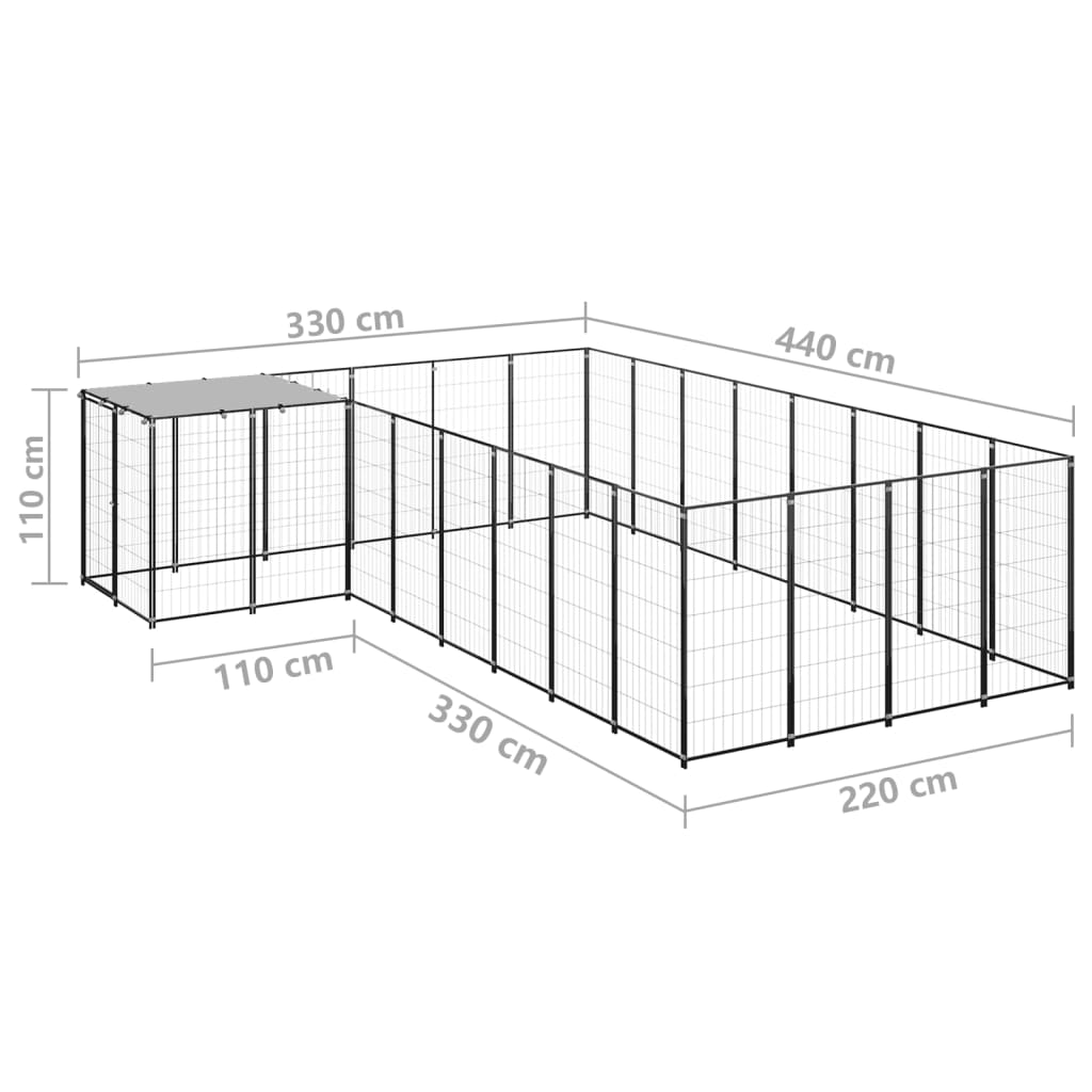 vidaXL Kojec dla psa, czarny, 10,89 m², stalowy
