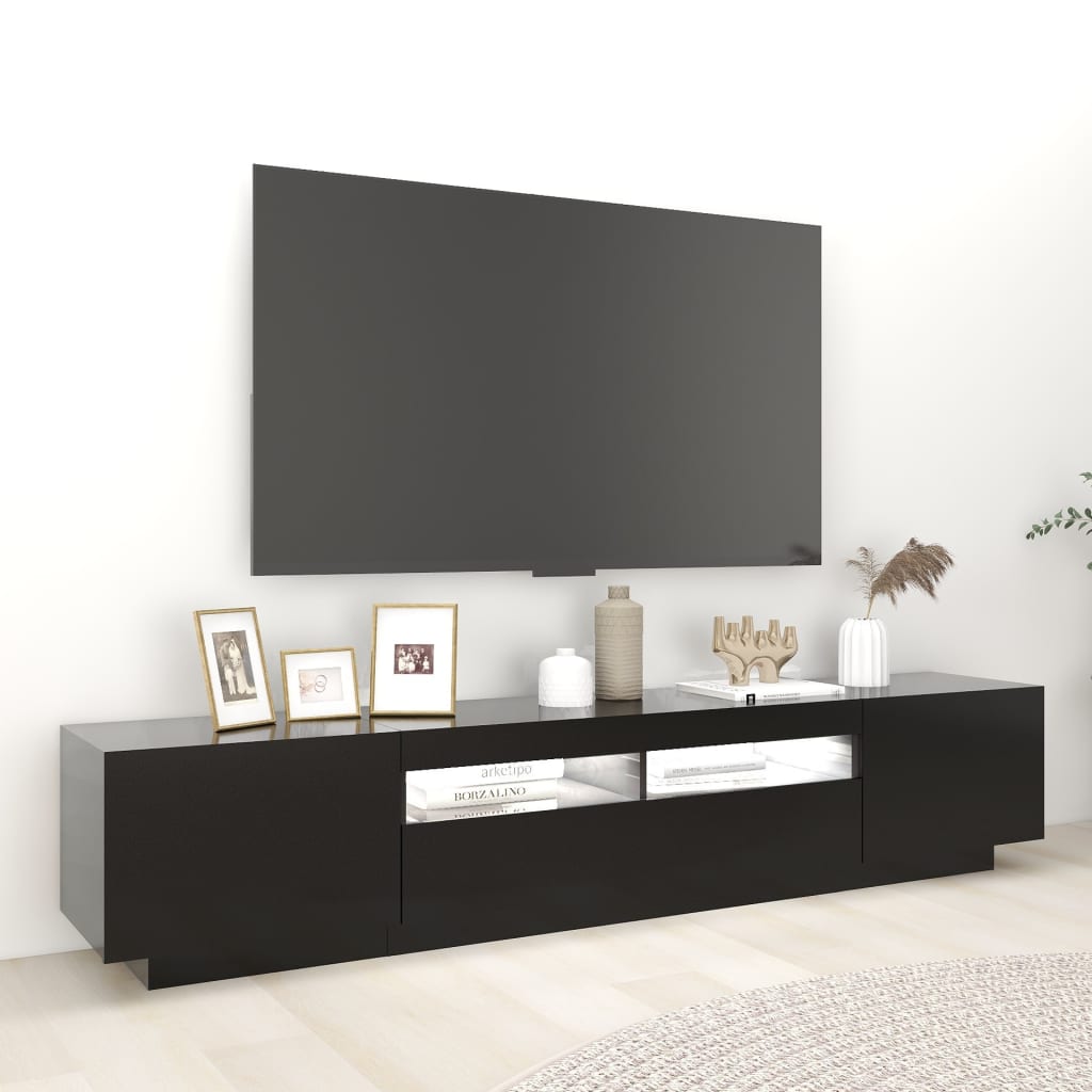 vidaXL Szafka TV z oświetleniem LED, czarna, 200x35x40 cm