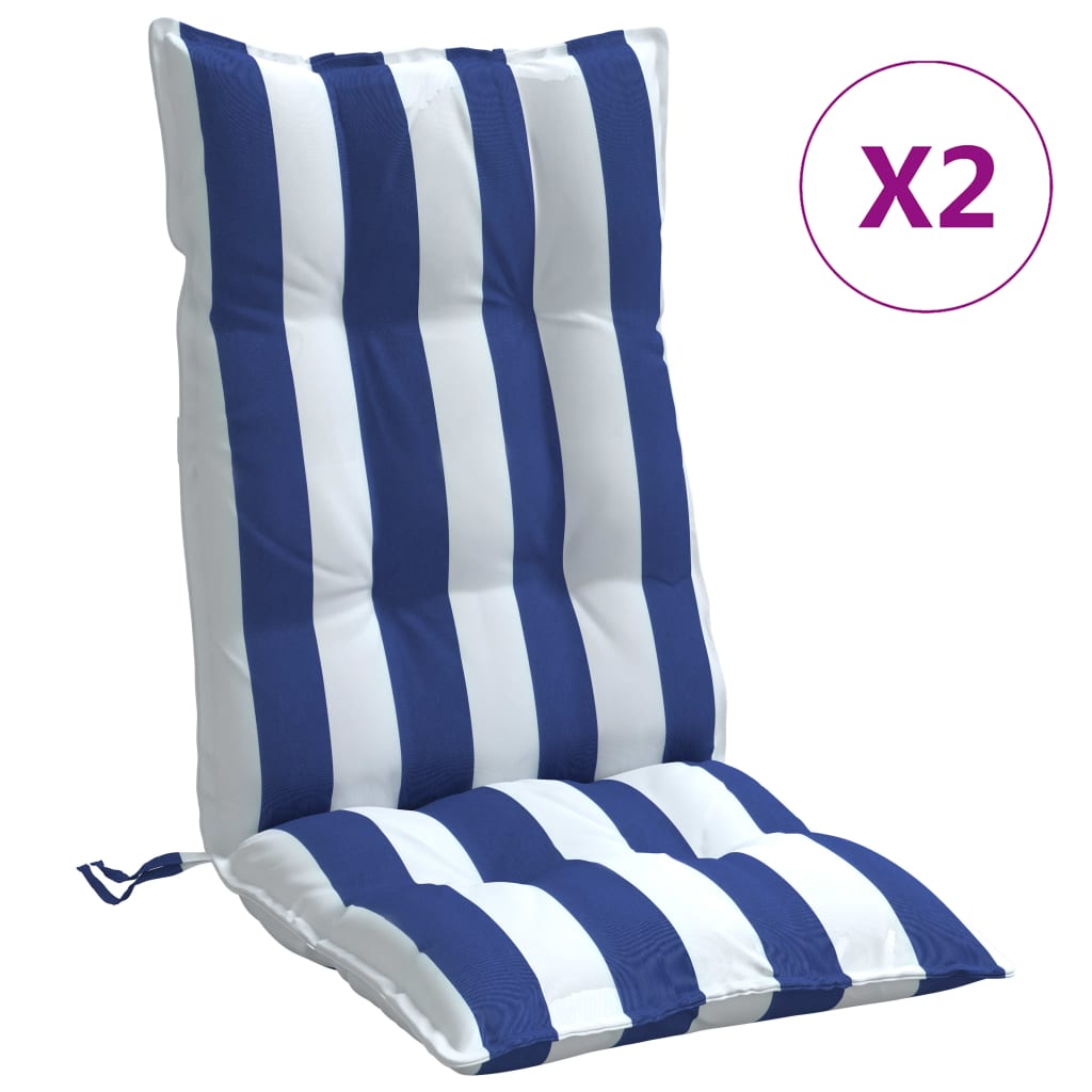 vidaXL Poduszki na krzesła z wysokim oparciem, 2 szt., niebiesko-białe