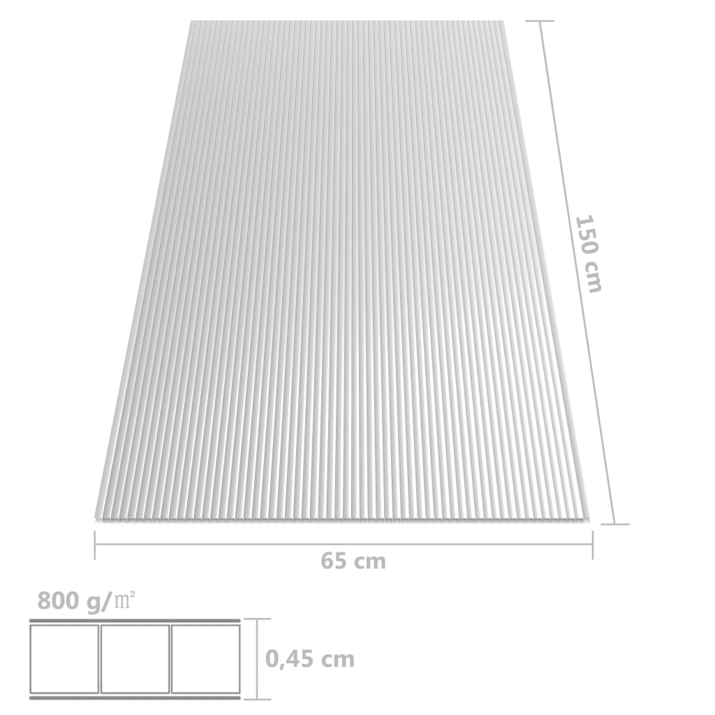 vidaXL Płyty poliwęglanowe, 5 szt., 4,5 mm, 150x65 cm