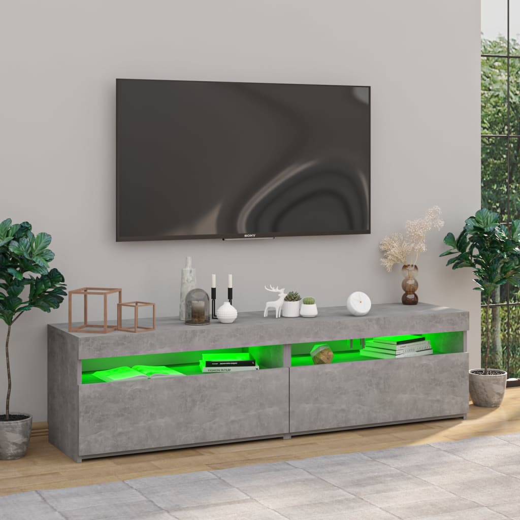 vidaXL Szafki pod TV z LED, 2 szt., szarość betonu, 75x35x40 cm