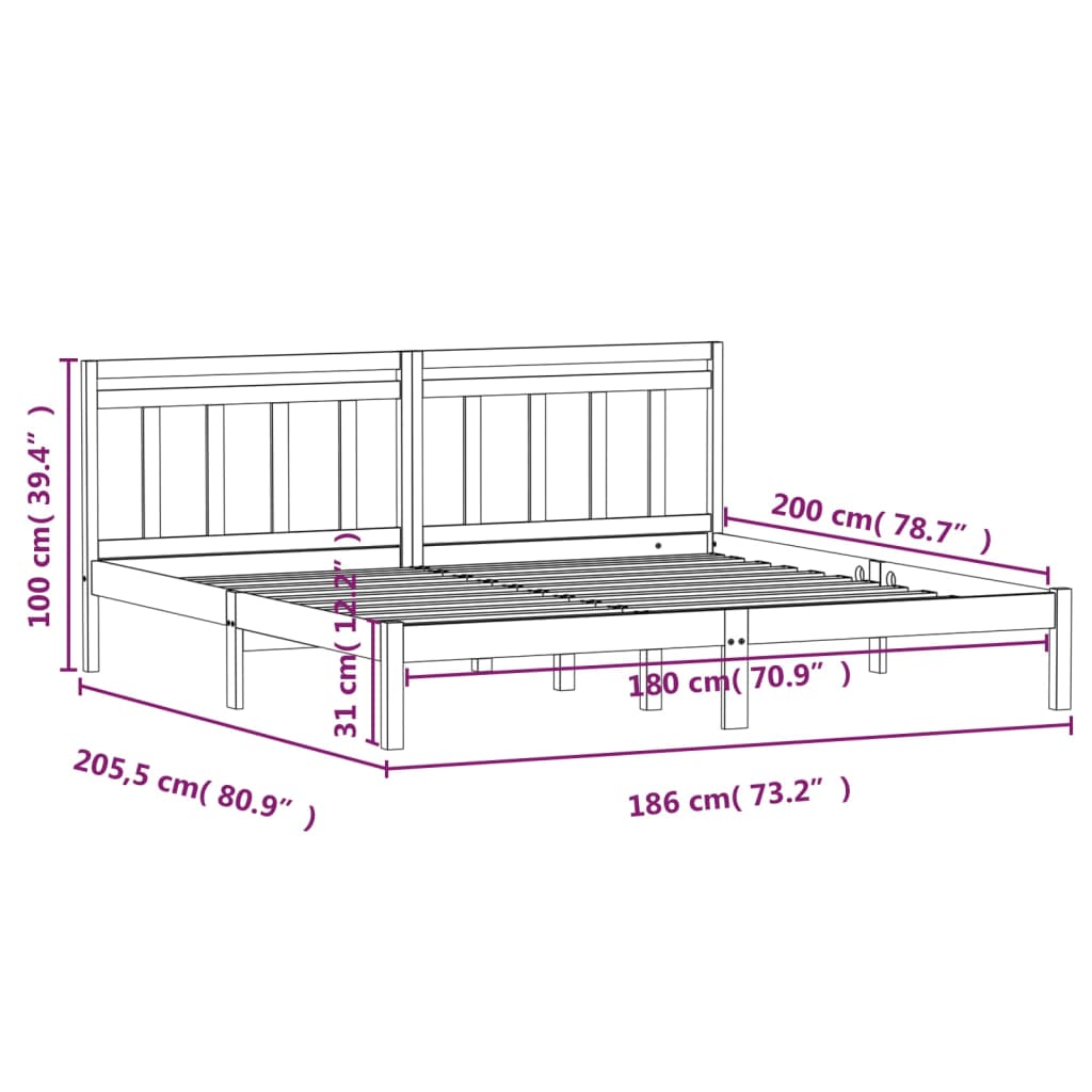 vidaXL Rama łóżka, miodowy brąz, lite drewno, 180x200 cm, 6FT