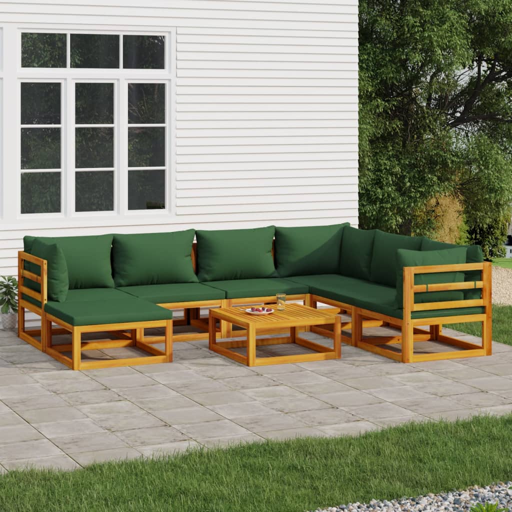 vidaXL 5-cz. zestaw wypoczynkowy do ogrodu, zielone poduszki, drewno