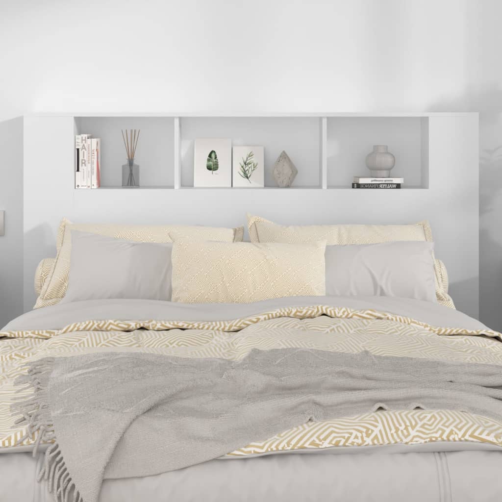 vidaXL Wezgłowie łóżka z półkami, białe, 160x18,5x104,5 cm