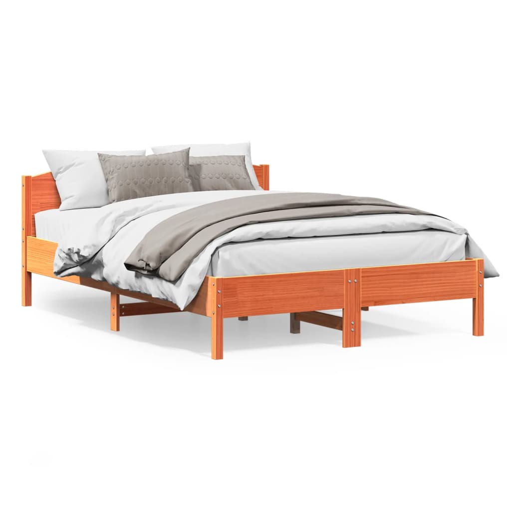 vidaXL Rama łóżka z wezgłowiem, woskowy brąz, 150x200 cm, sosnowa