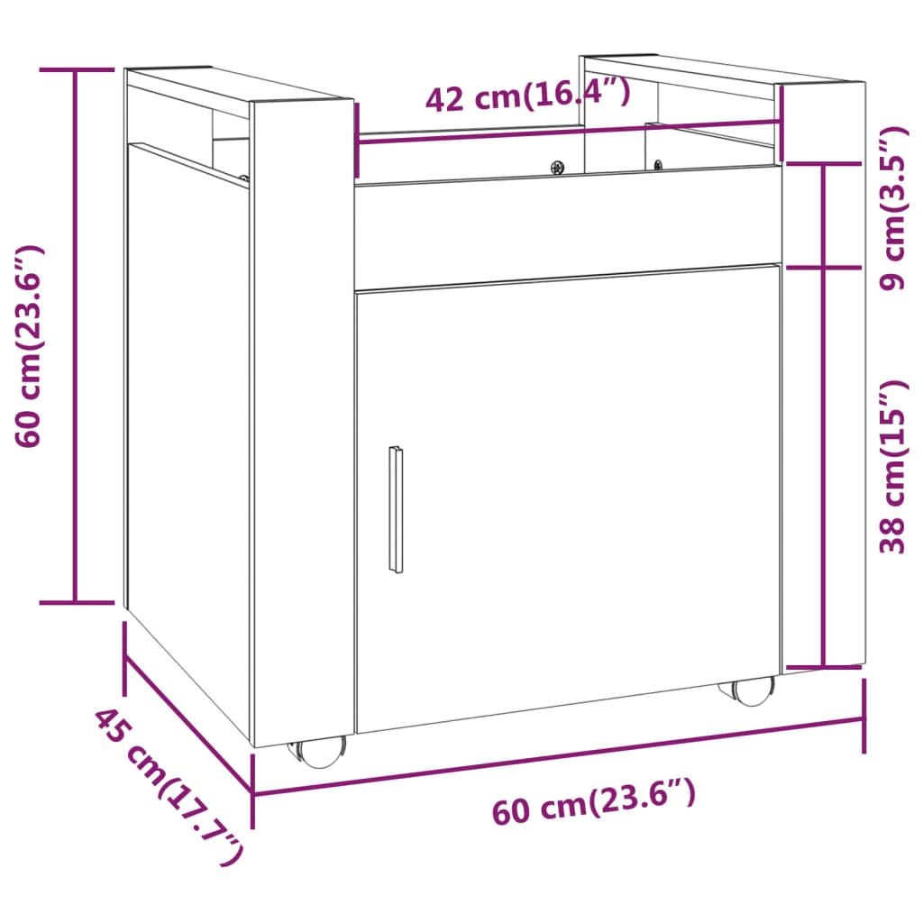 vidaXL Półka pod biurko, przydymiony dąb, 60x45x60 cm