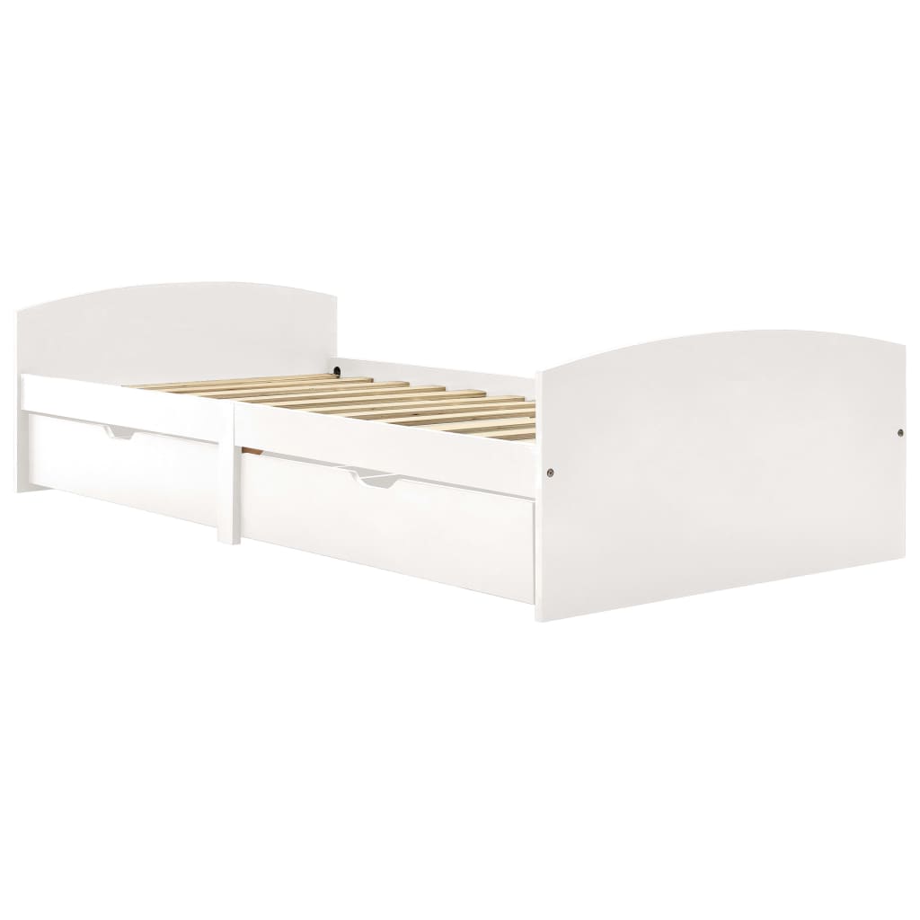 vidaXL Rama łóżka z 2 szufladami, biała, drewno sosnowe, 90 x 200 cm