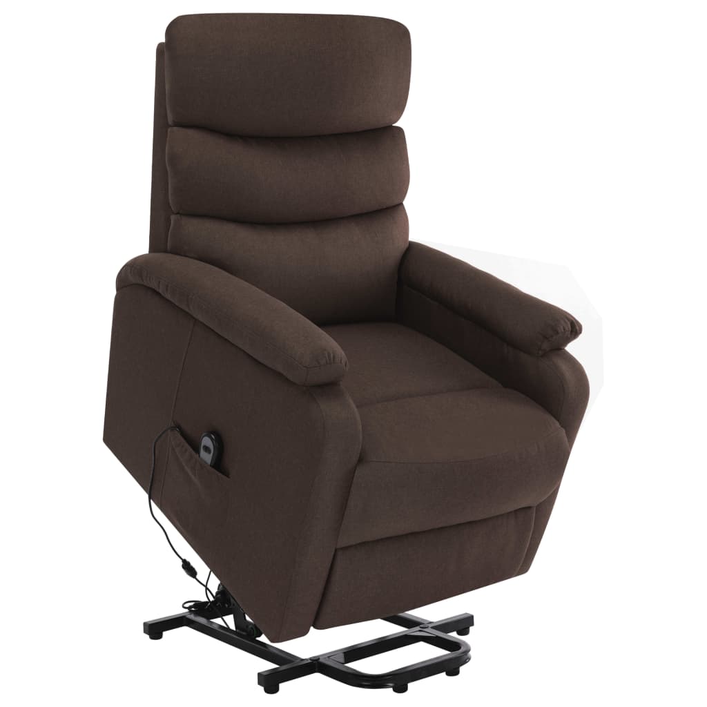 vidaXL Podnoszony fotel masujący, brązowy, obity tkaniną