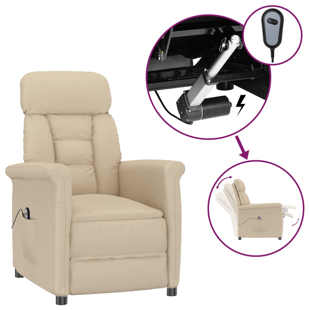 vidaXL Elektryczny fotel rozkładany, kremowy, sztuczny zamsz