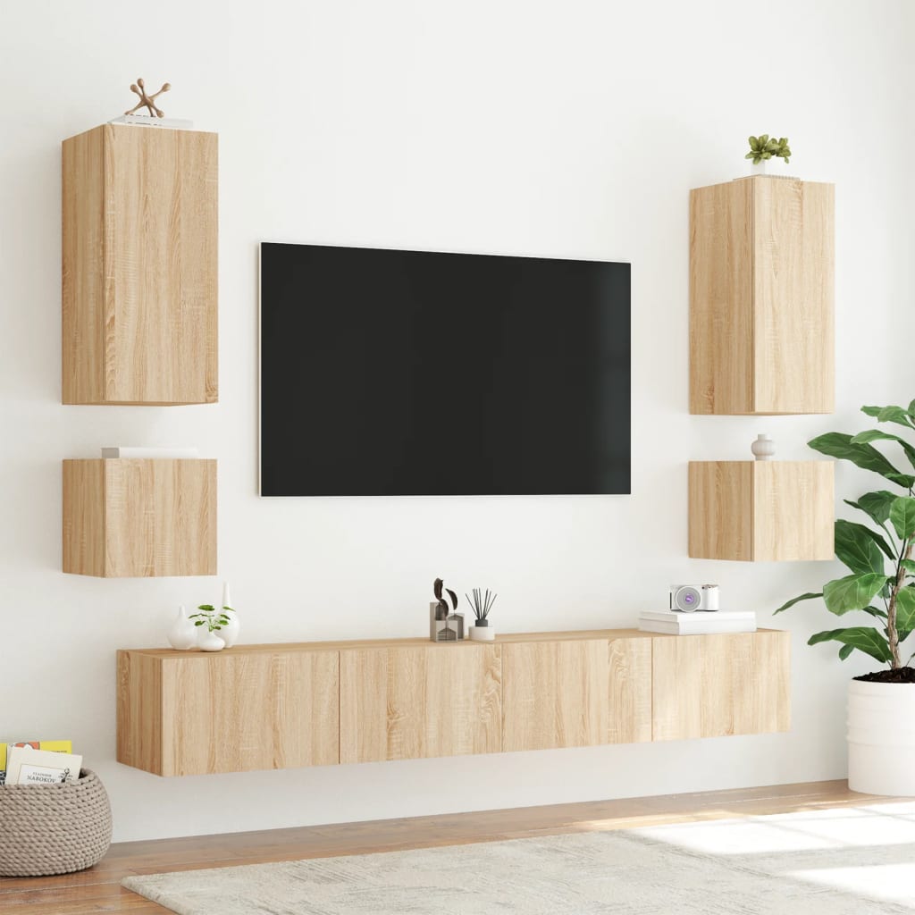 vidaXL Ścienne szafki TV z LED, 2 szt., dąb sonoma, 40,5x35x40 cm